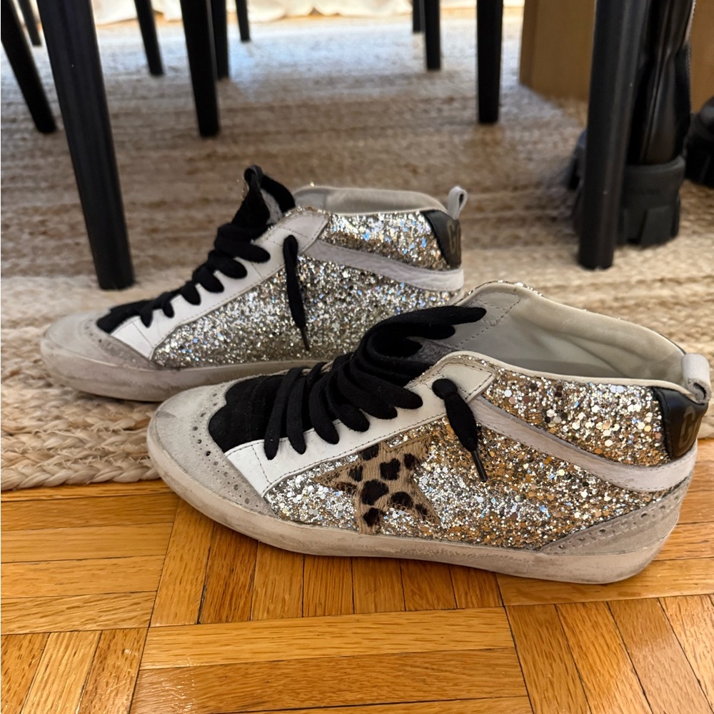 Golden Goose Silver & Black Mid Star Glitter Sneakers - Picture 4 of 8